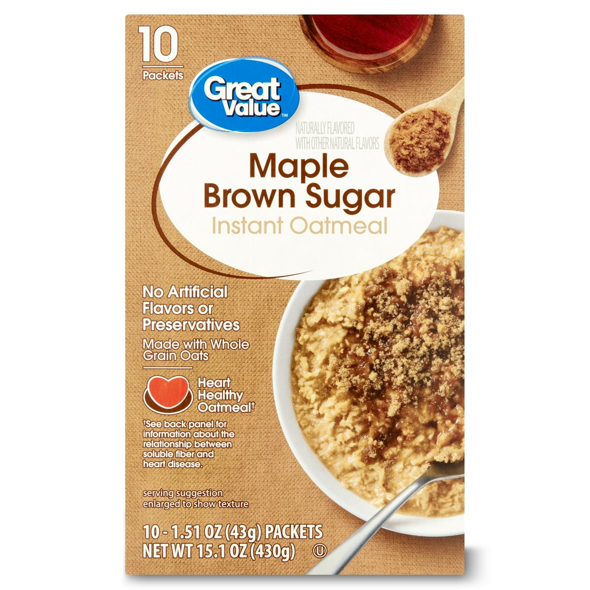 미국직구 Great Value Maple 43g / Great Value Maple & Brown Sugar Instant Oatmeal, 43g, 10 Count 1