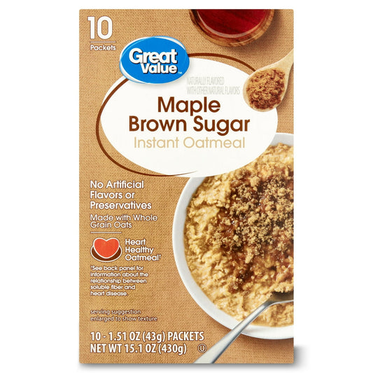 미국직구 Great Value Maple 43g / Great Value Maple & Brown Sugar Instant Oatmeal, 43g, 10 Count 1