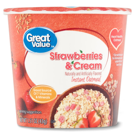 미국직구 Great Value Strawberries 45ml 2팩 / Great Value Strawberries & Cream Instant Oatmeal Cup, 45ml,  1