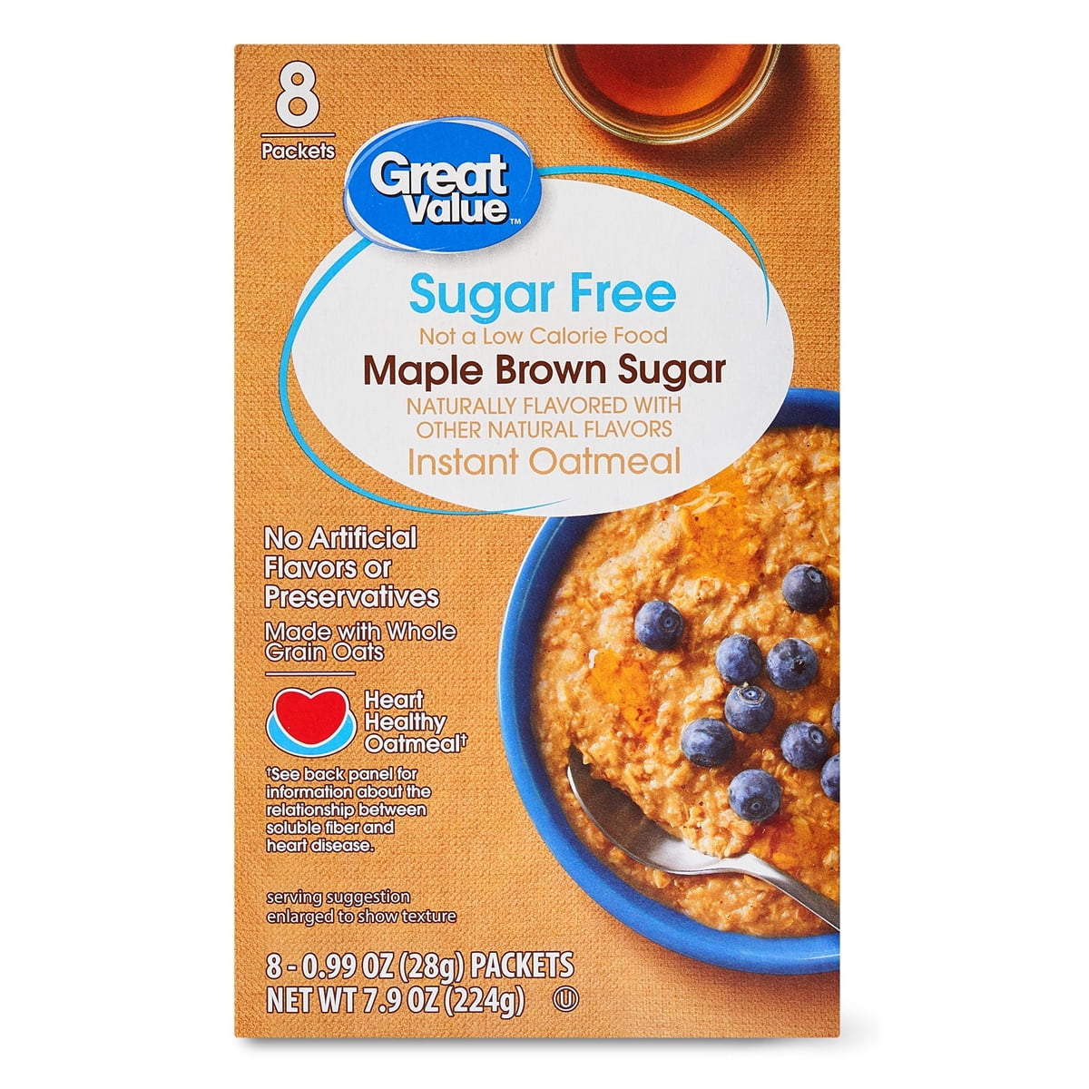 미국직구 Great Value Sugar-Free 28g 2팩 / Great Value Sugar-Free Maple & Brown Sugar Instant Oatmeal, 28g 1