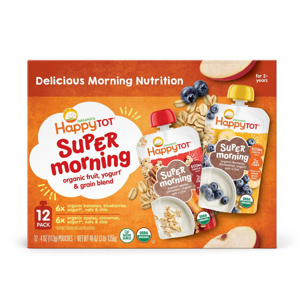 미국직구 HappyTOT Organics Super 113g 12팩 / HappyTOT Organics Super Morning Pouch, Apple Cinnamon and Bl 1