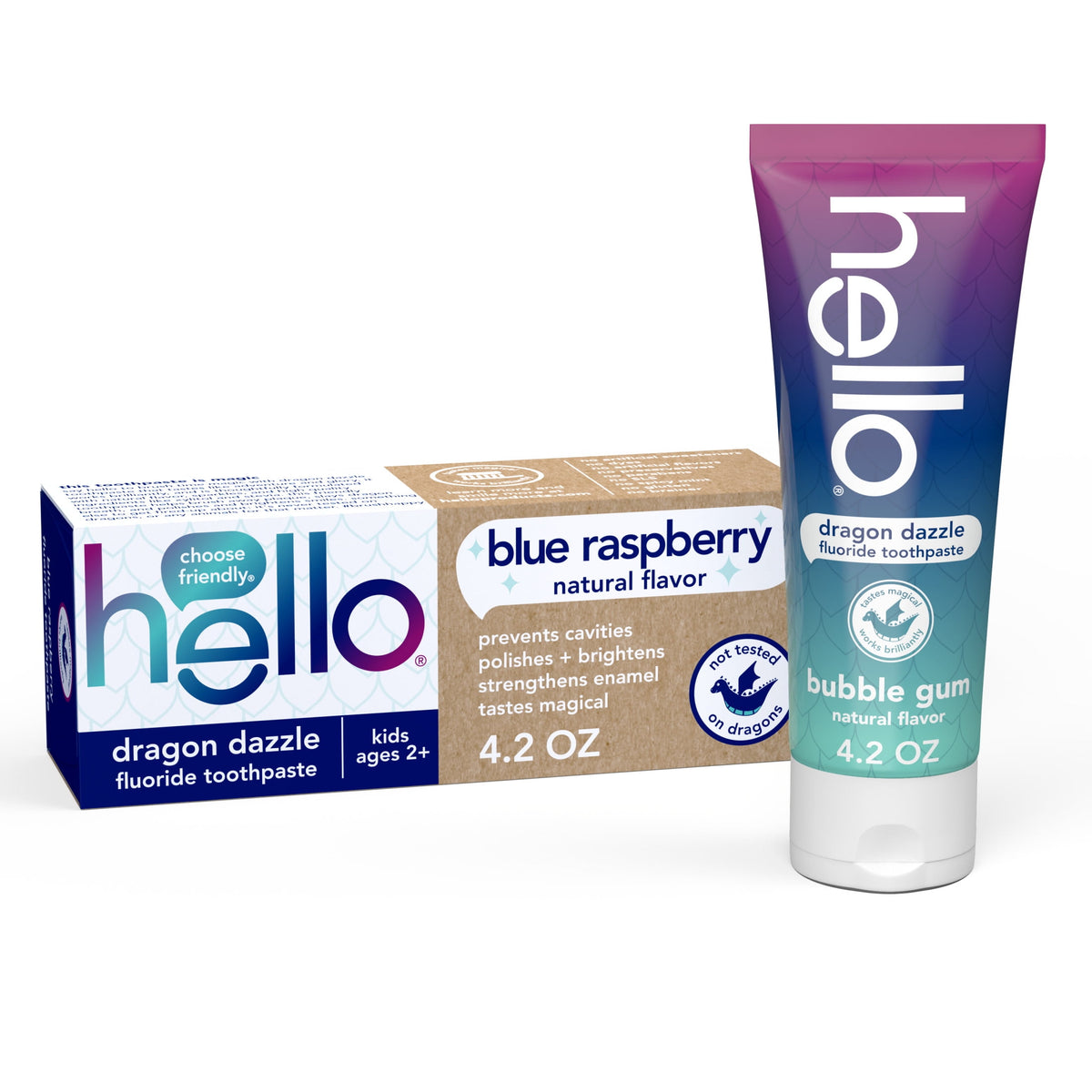 미국직구 hello Dragon Dazzle 119g / hello Dragon Dazzle Kids Toothpaste with Fluoride, Blue Raspberry To 1