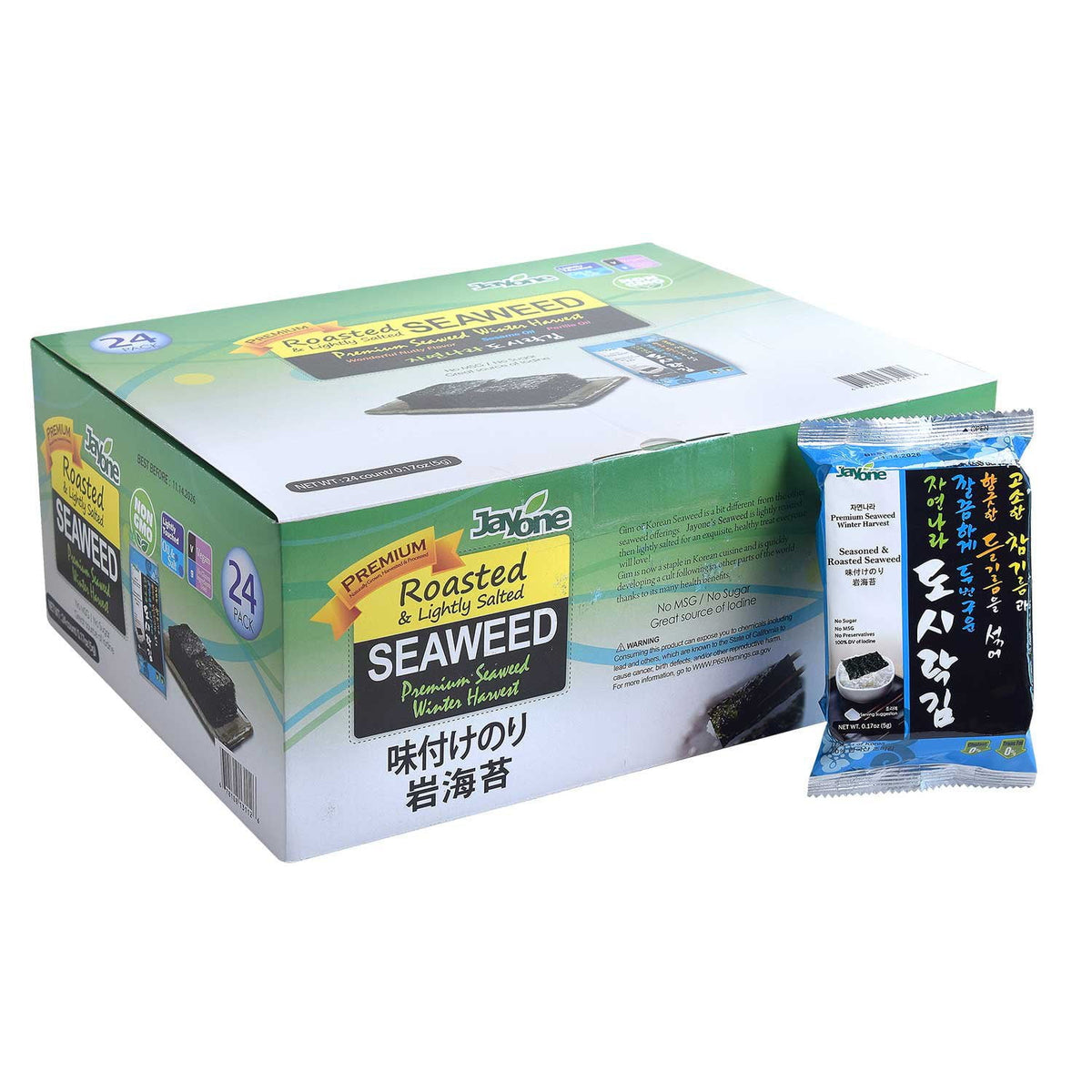 미국직구 Jayone Roasted & 5g / Jayone Roasted & Lightly Salted Seaweed, 5g, 24 pk. 1