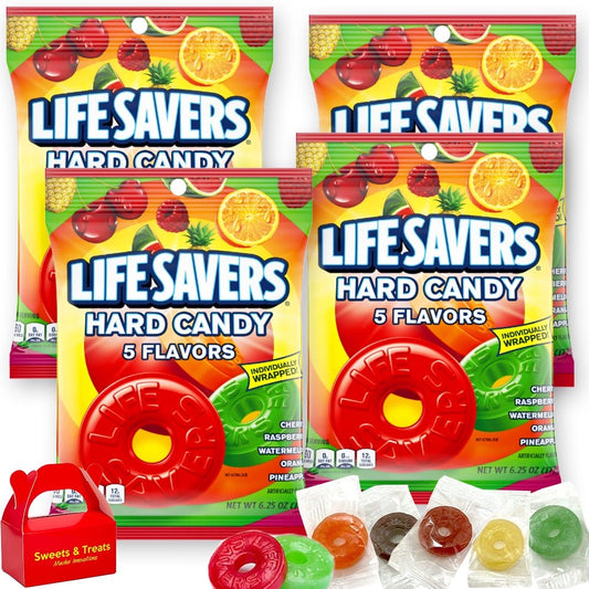 미국직구 Life Savers Hard 캔디 177g / Life Savers Hard Candy 5 Flavors | 4 Bags (177g Each) Cherry, Raspbe 1