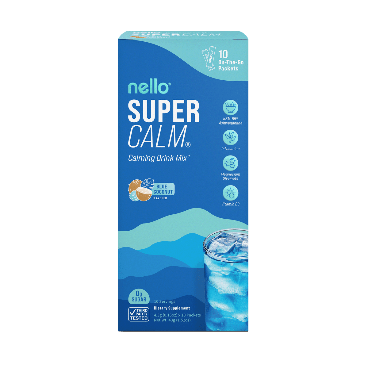 미국직구 Nello Supercalm Calming 견과 43g / Nello Supercalm Calming Drink Mix Packets, Blue Coconut, 43g,  1