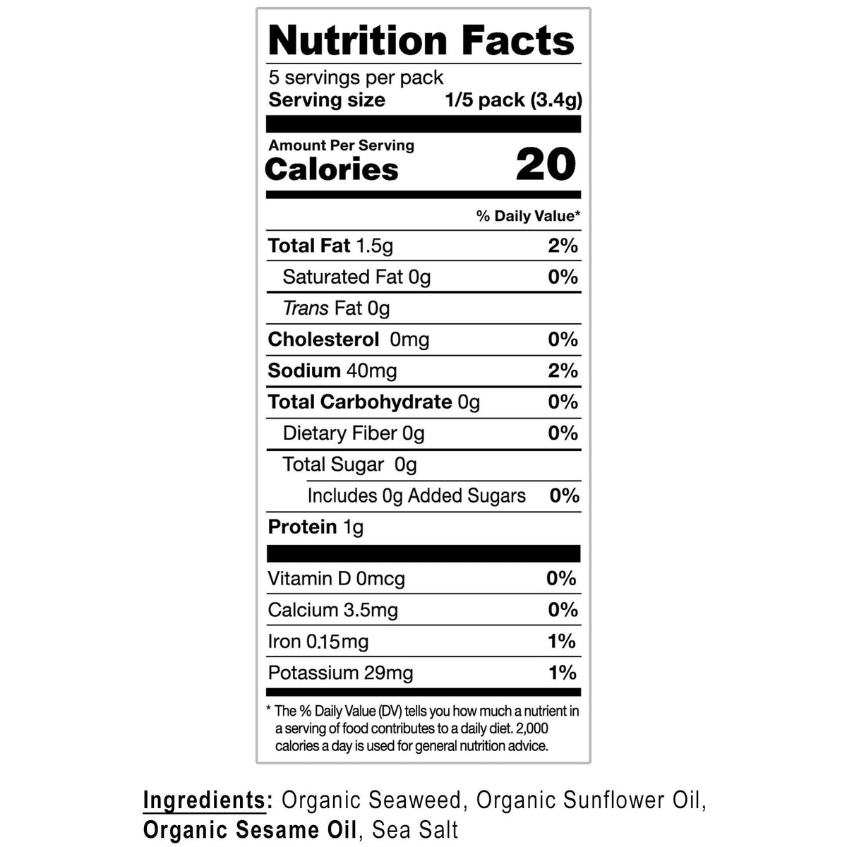 미국직구 Kirkland Signature Organic Roasted Seaweed with Sesame Oil, 0.60 oz, 10 ct