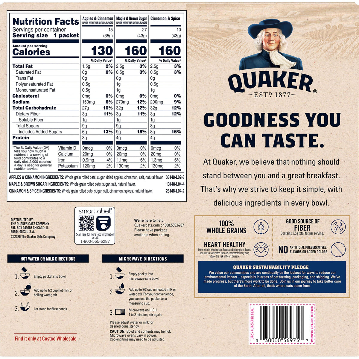 미국직구 퀘이커 Instant Oatmeal, Variety Pack, 1.51 oz, 52 ct