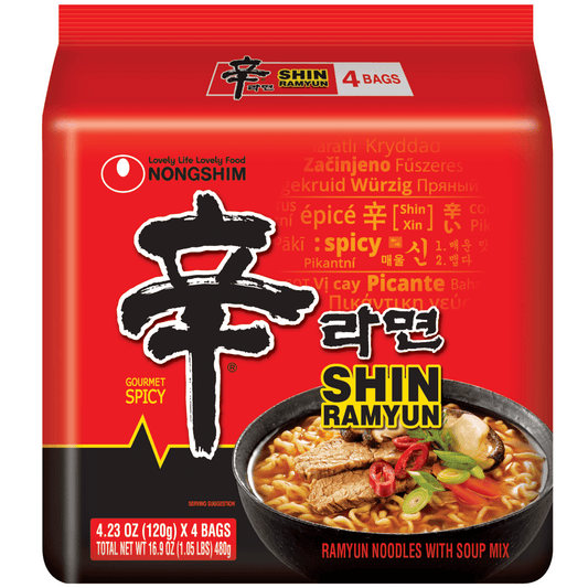 미국직구 Nongshim Shin Ramyun 114g / Nongshim Shin Ramyun Spicy Beef Ramen Noodle Soup Pack, 114g X 4 Co 1