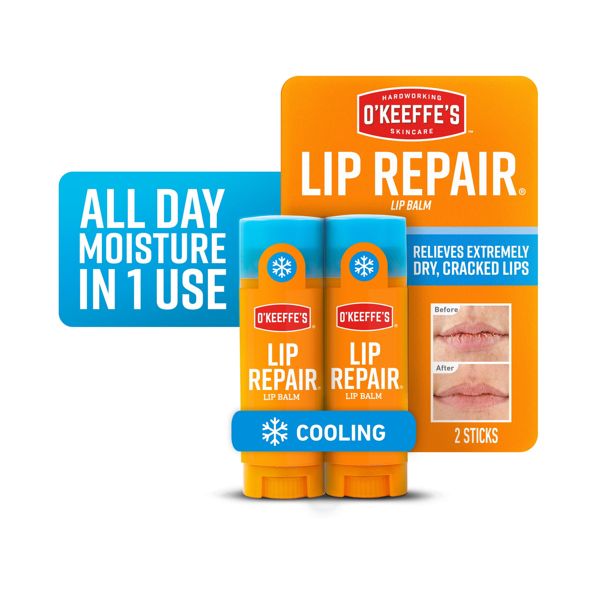 미국직구 O'Keeffe's Cooling 4g 2팩 / O'Keeffe's Cooling, Moisturizing & Long-Lasting Lip Repair, Clear Ma 1