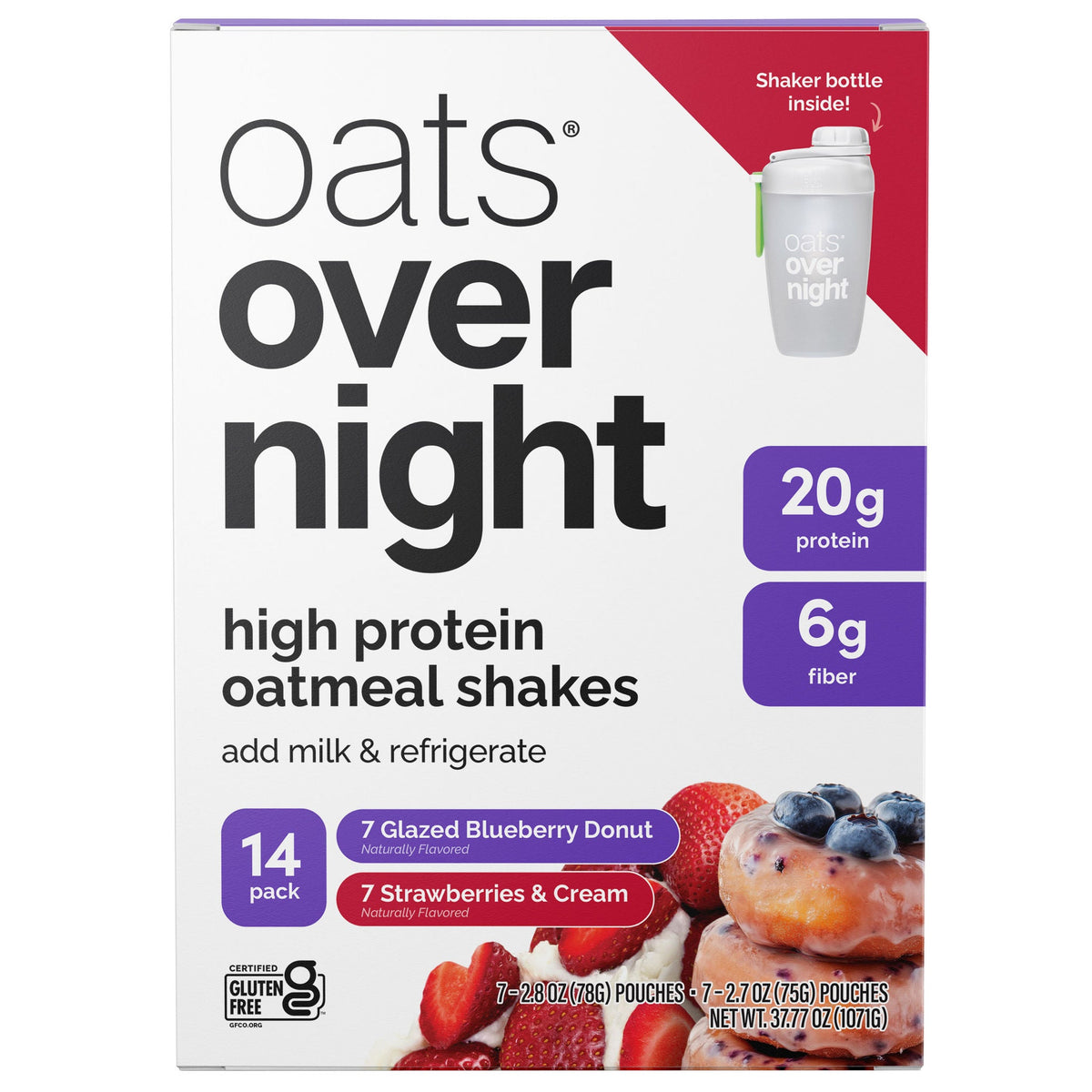 미국직구 Oats Overnight 견과 20g 14팩 / Oats Overnight Variety Pack, 20g Protein Shake, Blueberry Donut & S 1