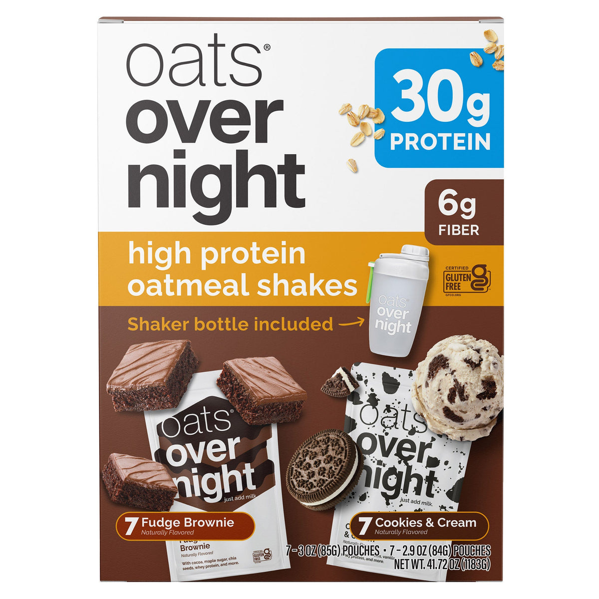 미국직구 Oats Overnight 과자 30g 14팩 / Oats Overnight Variety Pack, 30g Protein Shake, Fudge Brownie, Cook 1