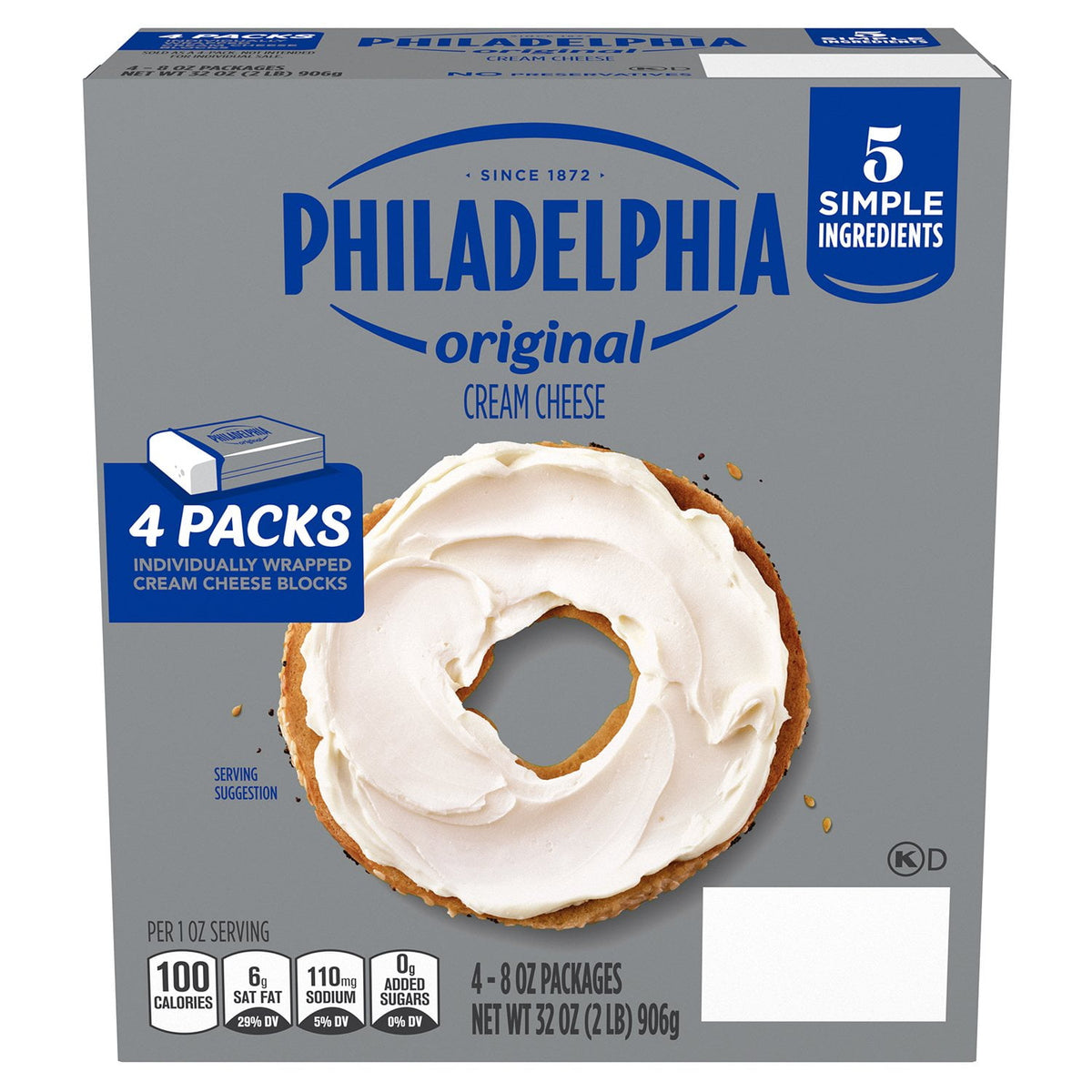 미국직구 Philadelphia 237ml / Philadelphia Original Cream Cheese Blocks, 237ml, 4 pk. 1
