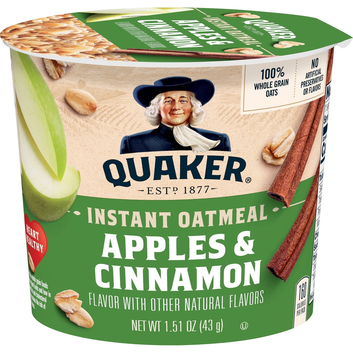 미국직구 Quaker Instant Oatmeal 43g 2팩 / Quaker Instant Oatmeal, Apple Cinnamon, Quick Cook Oatmeal, 43g 1