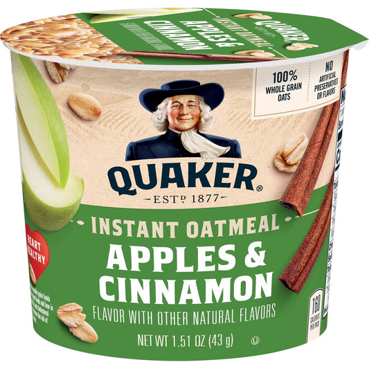 미국직구 Quaker Instant Oatmeal 43g 2팩 / Quaker Instant Oatmeal, Apple Cinnamon, Quick Cook Oatmeal, 43g 1