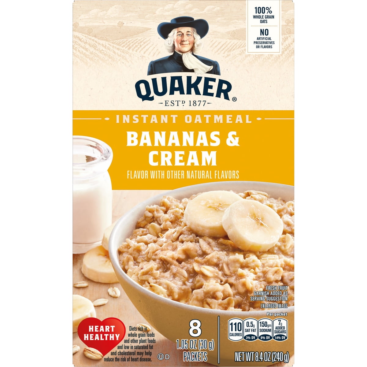 미국직구 Quaker Instant Oatmeal 31ml / Quaker Instant Oatmeal Bananas & Cream 31ml 8 Count x2 Bundle 1