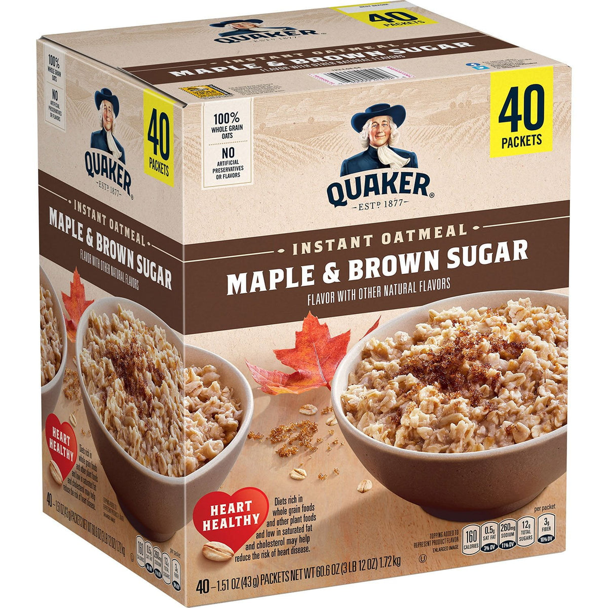 미국직구 Quaker Instant Oatmeal 43g / Quaker Instant Oatmeal, Maple Brown Sugar, 43g, 40 pk. 1