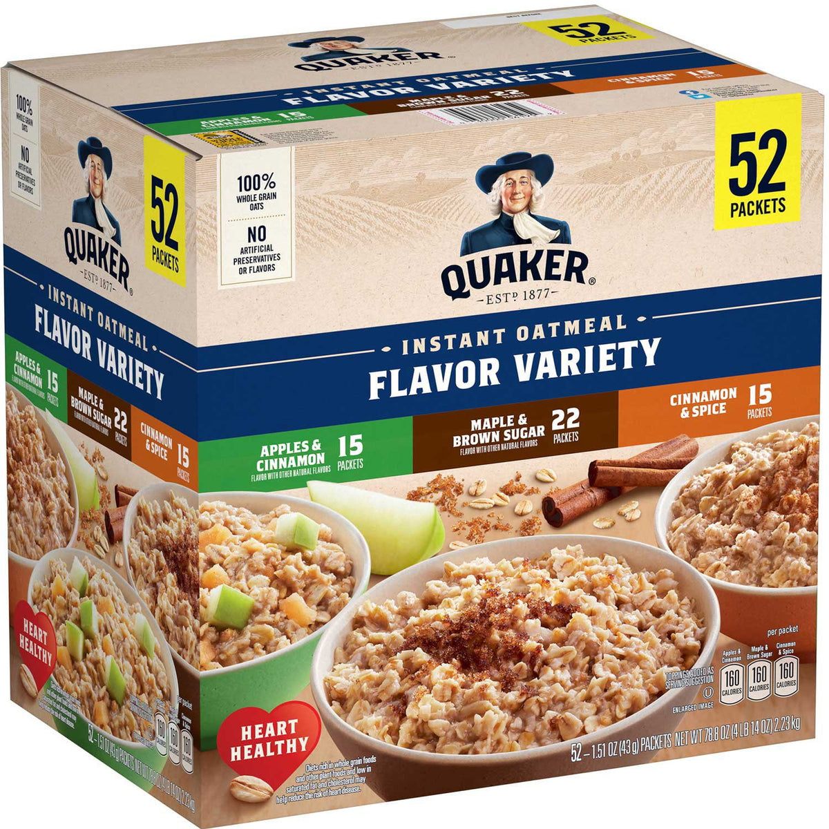미국직구 Quaker Instant Oatmeal 43g / Quaker Instant Oatmeal, Variety Pack, 43g, 52 pk. 1