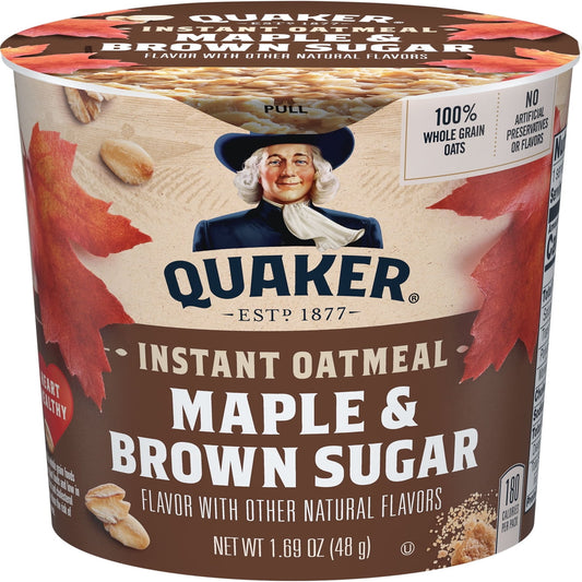 미국직구 Quaker Maple & 48g / Quaker Maple & Brown Sugar Flavored Instant Oatmeal, 48g Cup, 1 Count 1