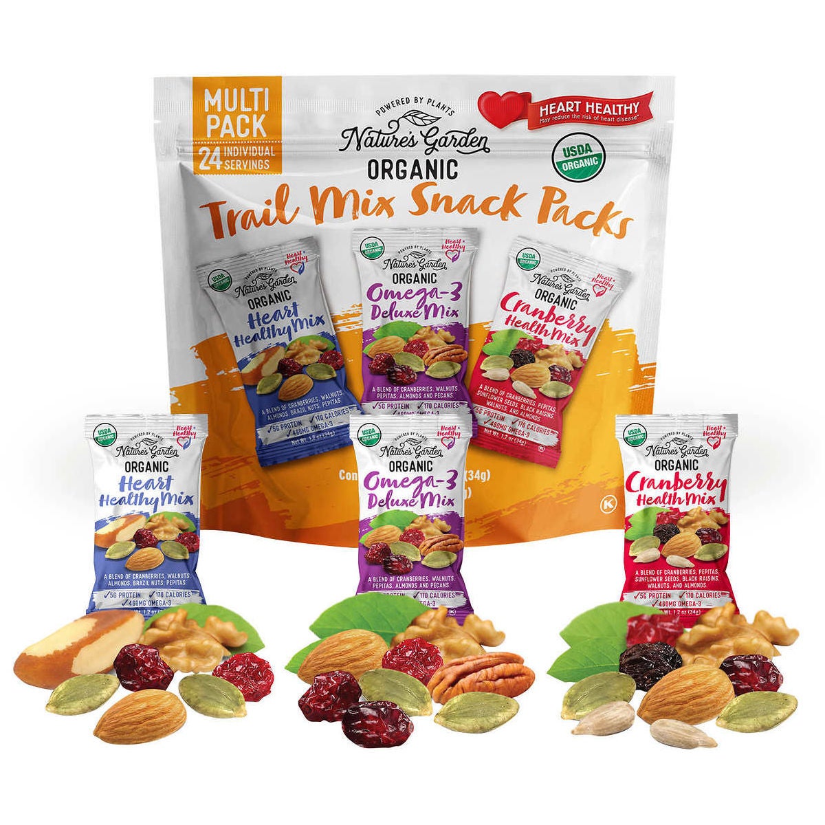 미국직구 Nature's Garden Organic Trail Mix Snack Packs, Variety Pack, 1.2 oz, 24 ct