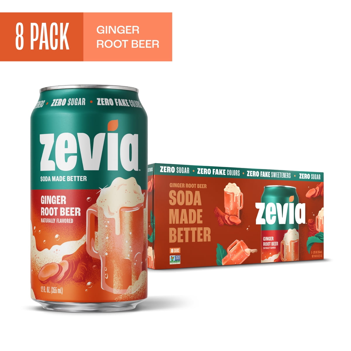 미국직구 Zevia Zero Calorie 355ml 8팩 / Zevia Zero Calorie, No Sugar Ginger Root Beer Soda Pop, 355ml, 8  1
